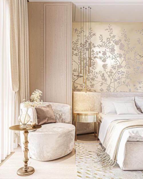 Светлая спальня для ценителей винтажа, разнообразия фактур и ручной работы. 01