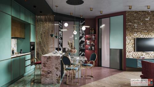 Гостиная и кухня в проекте клюква. 04