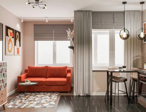 Красочный интерьер квартиры в природных оттенках, площадью 23 кв. 04