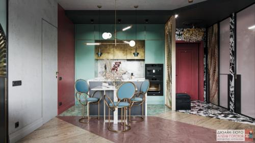 Гостиная и кухня в проекте клюква. 08