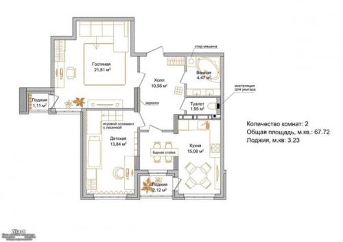 Двухкомнатная квартира Бетонные Джунгли. 09