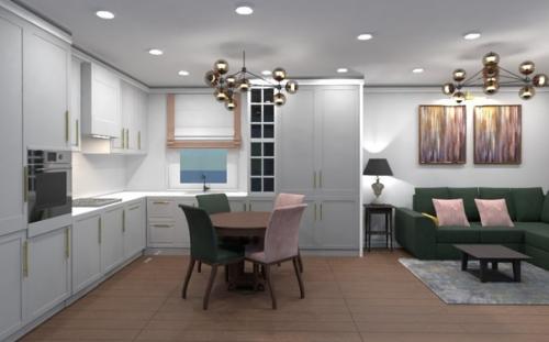 Несколько вариантов проекта кухни - гостиной в Москве. 01