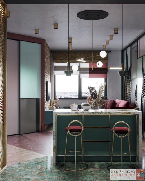 Гостиная и кухня в проекте клюква. 02