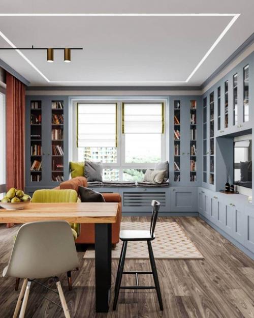 Баланс цвета, яркости и в тоже время уюта и тепла в интерьере кухни и гостиной. 02