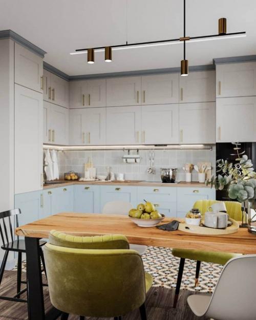 Баланс цвета, яркости и в тоже время уюта и тепла в интерьере кухни и гостиной. 03