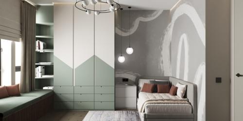 Светлый, спокойный и функциональный интерьер детской 11, 7 кв.