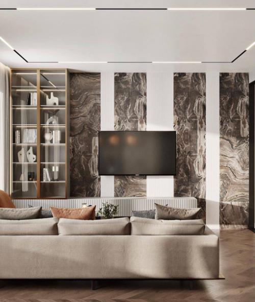 Модный терракотовый в дизайн - проекте кухни - гостиной. 08