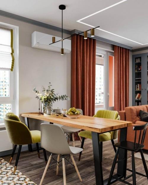 Баланс цвета, яркости и в тоже время уюта и тепла в интерьере кухни и гостиной. 04