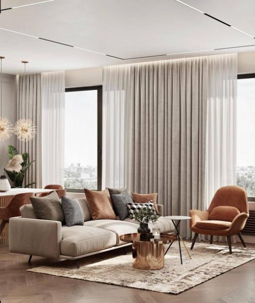 Модный терракотовый в дизайн - проекте кухни - гостиной. 03