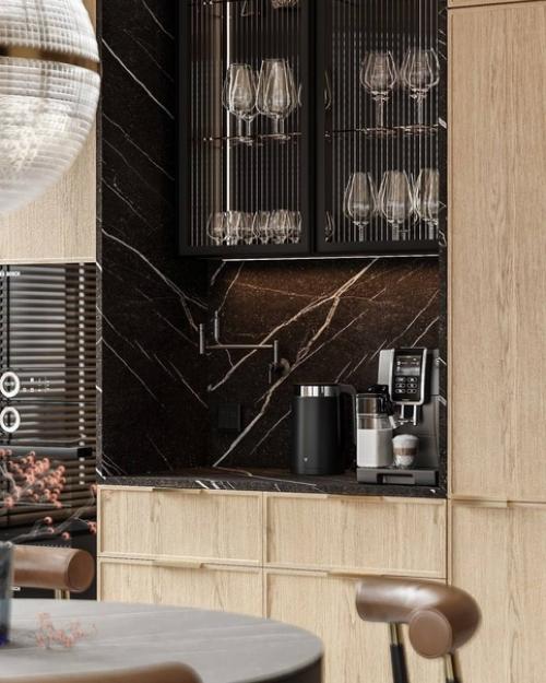 Кухня - гостиная с декоративной штукатуркой, имеет оригинальный дизайн и привлекательный внешний вид. 06