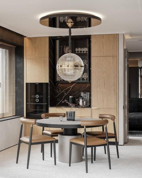 Кухня - гостиная с декоративной штукатуркой, имеет оригинальный дизайн и привлекательный внешний вид. 07