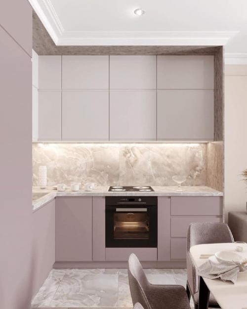 Какая нежная расцветка кухни. 01