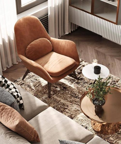 Модный терракотовый в дизайн - проекте кухни - гостиной. 09