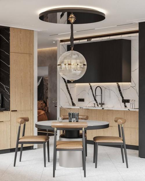 Кухня - гостиная с декоративной штукатуркой, имеет оригинальный дизайн и привлекательный внешний вид. 09