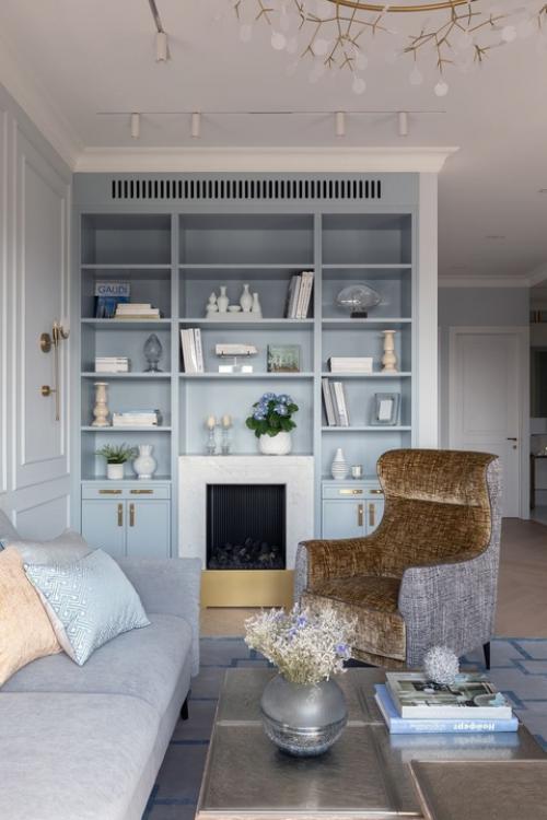 Реализованный интерьер светлой квартиры в стиле американской классики в Москве. 01