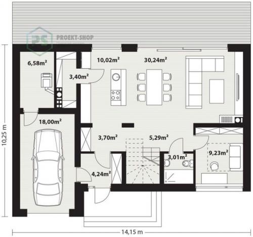 Современный мансардный дом + гараж + интерьер. 02