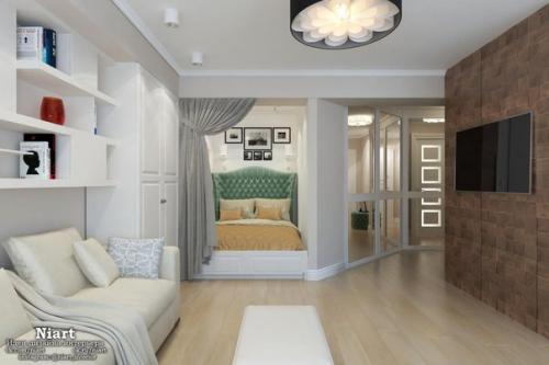 Дизайн интерьера однокомнатной квартиры - студии в Москве. 01