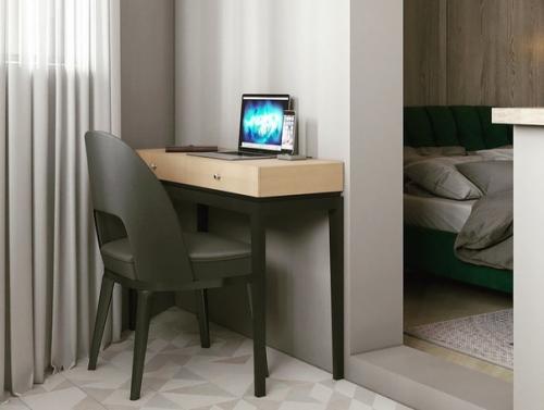 Дизайн спальни.  И конечно же, акцент из модного зеленого цвета. 05