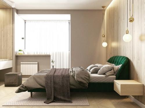 Дизайн спальни.  И конечно же, акцент из модного зеленого цвета. 04