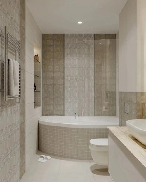 Оформление ванной комнаты в бежевом цвете классикой считается. 05