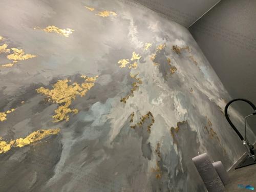 Современное решение для смелых людей абстрактный рисунок на кухонном фартуке, имитация акварельных разводов. 09