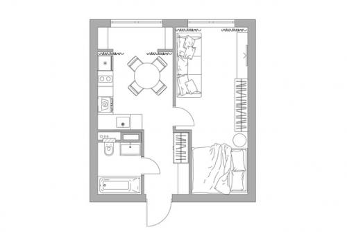 Интерьер 1-комнатной квартиры 38 кв. 09