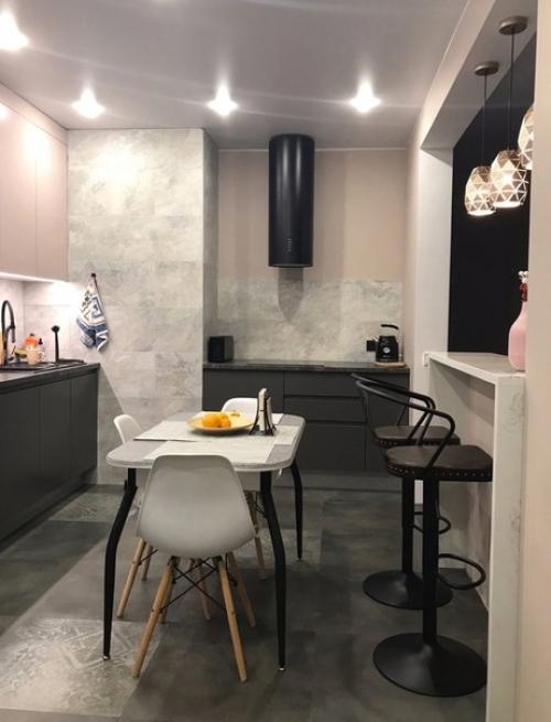 Кухня с элементами лофт и минимализм в темных, довольно брутальных оттенках. 03