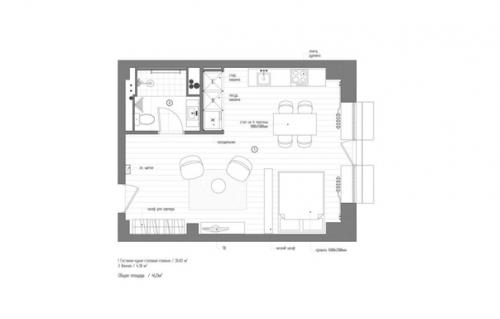 Стильный дизайн интерьера квартиры - студии (~ 41 м 2). 09