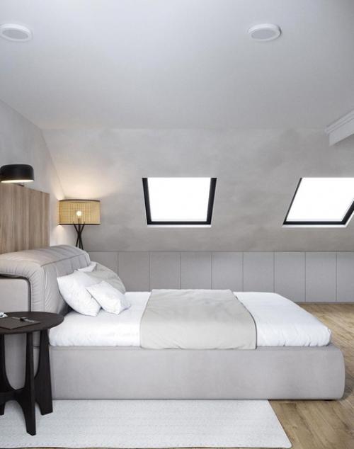 Лондонская мансарда от студии дизайна Jeevaa, где расположилась вот такая минималистичная и уютная спальня. 02