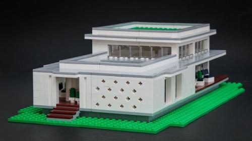 Galaktek, при помощи кирпичиков лего сделал современный коттедж с внутренним интерьером. 01