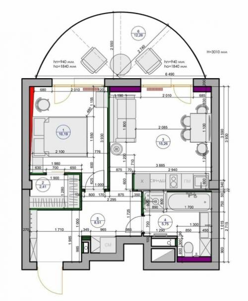 Интерьер 1-комнатной квартиры 42 кв. 09