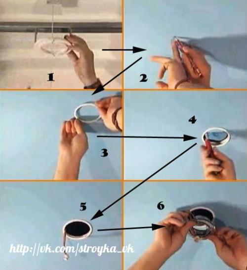 Монтаж светильников для натяжного потолка. 01