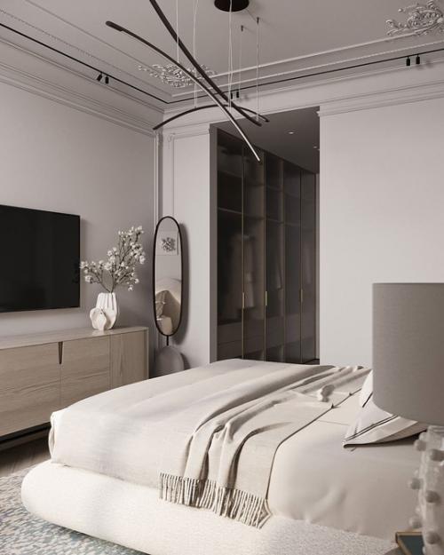 Современная классика в светлом интерьере спальни. 03
