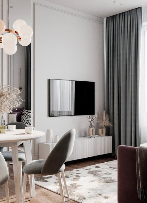 Современный, элегантный интерьер кухни - гостиной площадью 16 кв. 05