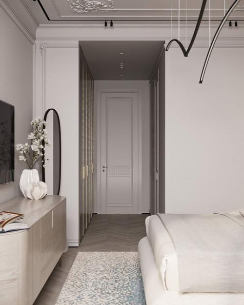 Современная классика в светлом интерьере спальни. 05