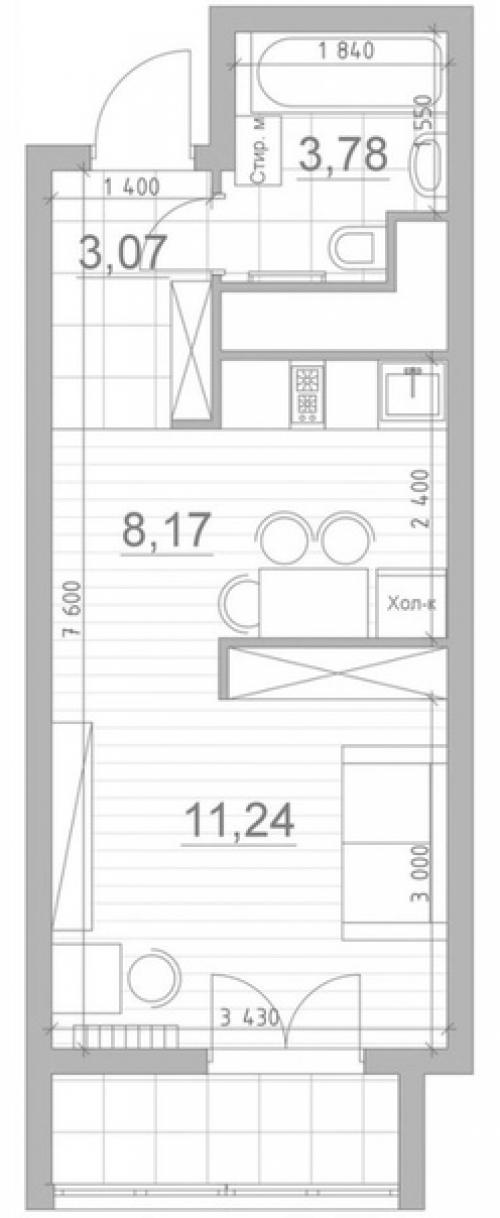 Квартира - студия 28 кв. 09