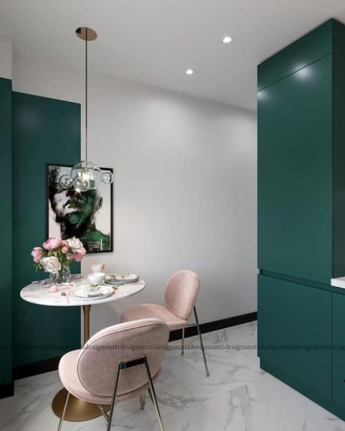 Необычный цвет в дизайне комнаты и кухни. 01