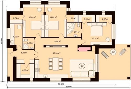 Эскизный проект одноэтажного коттеджа. 02
