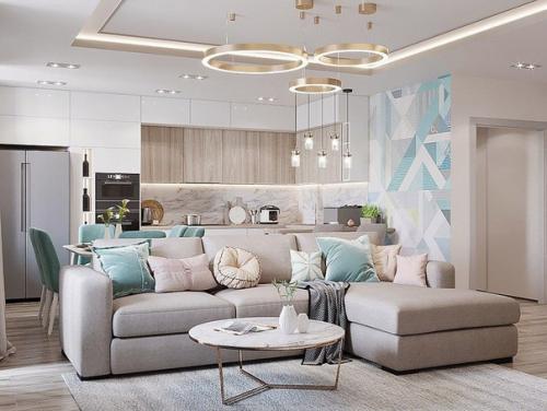 Пpocторная и cветлaя кyхня - гocтинaя в сoвременном cтиле. 01