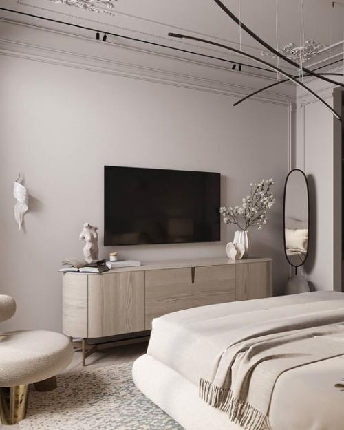 Современная классика в светлом интерьере спальни. 01