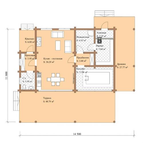 Баня из клееного бруса по проекту Волга от компании Holz House. 02