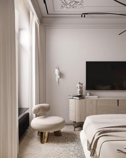 Современная классика в светлом интерьере спальни. 02