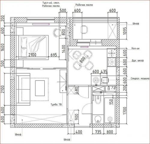 Интересный дизайн - проект однокомнатной квартиры площадью 35 кв. 09