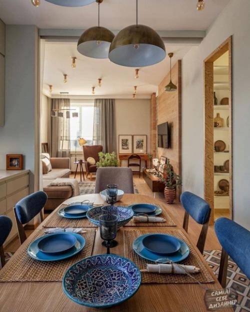 Кухня - гостиная в легком загородном стиле. 01