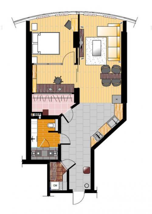 Как рационально зонировать двушку: проект квартиры 70 кв. 09