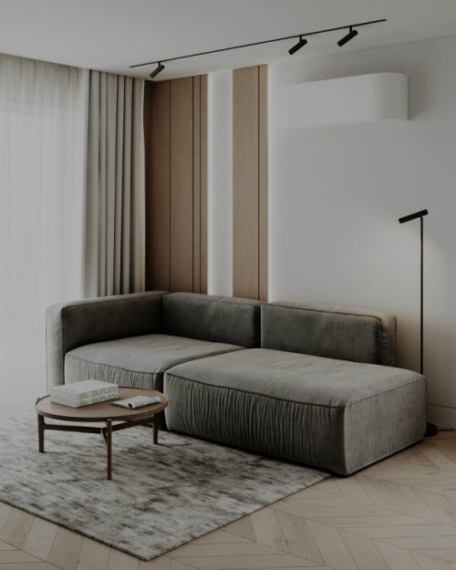 Современный проект однокомнатной квартиры 48 м 2. кухня - гостиная + спальня. 04