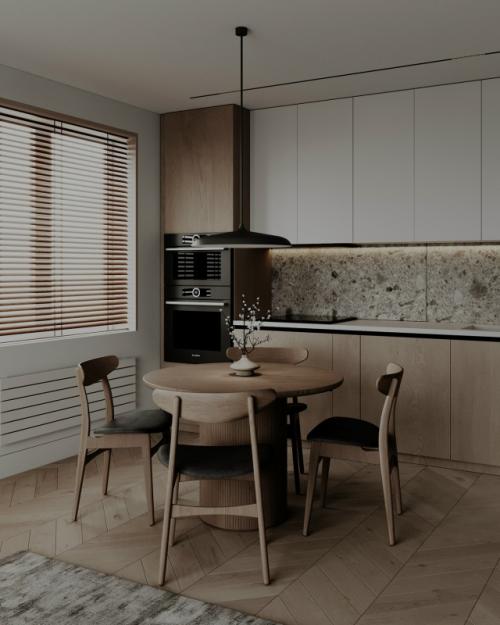 Современный проект однокомнатной квартиры 48 м 2. кухня - гостиная + спальня. 01