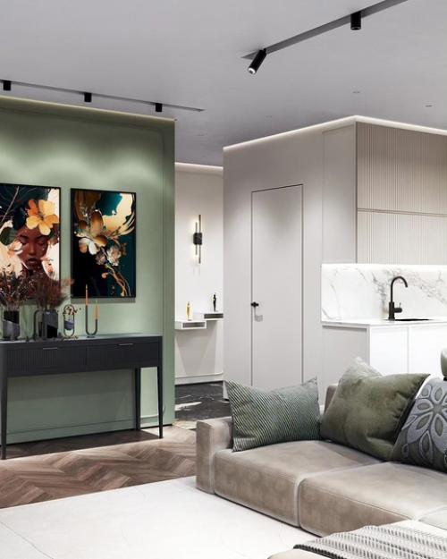 На смену роскошному изумруду, в интерьеры 2024 смело врываются новые Зеленушки: селадон, шалфей, олива. 01