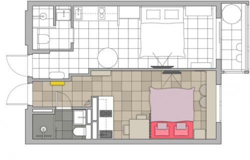 Интерьер маленькой студии 18, 7 кв. 09