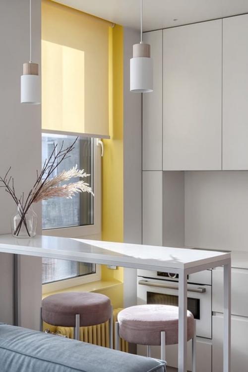 Дизайн интерьера кухни/гостиной в однокомнатной квартире для молодой девушки. 05